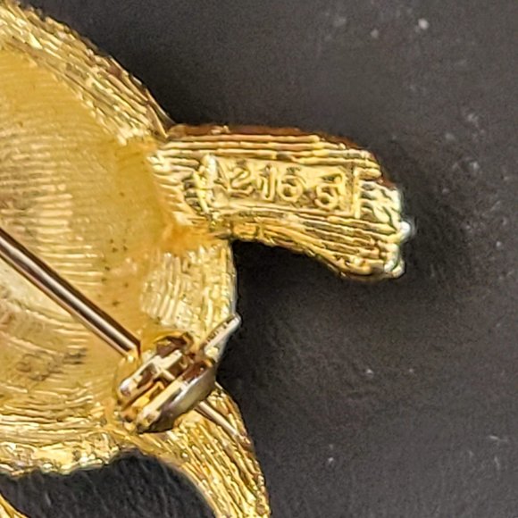 Vintage Sphinx Rhinestone and Cabochon Turtle Brooch Pin - Picture 9 of 9